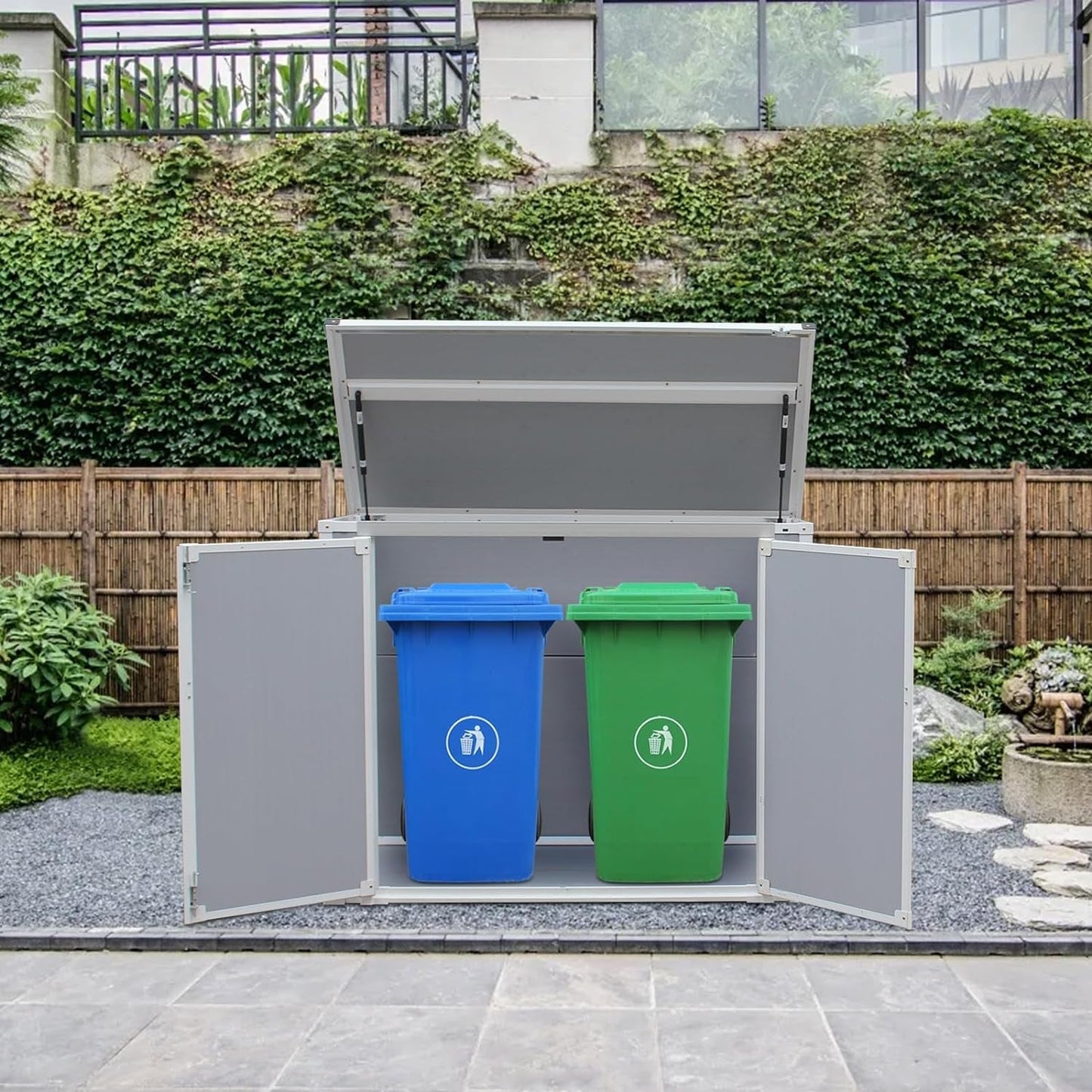 Spacious Grey Garden Shed: Outdoor Storage Solution for Lawn & Patio Tools - Nourishment Tapestry