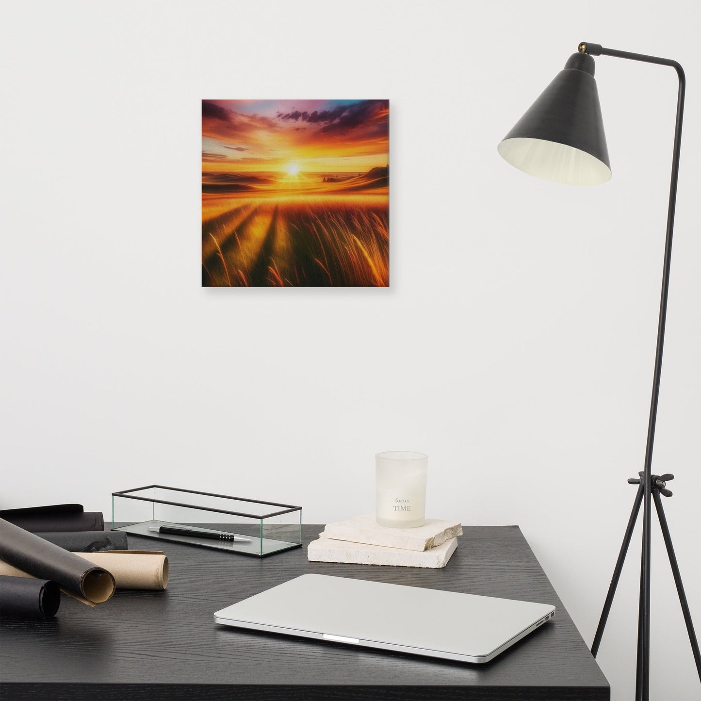 Stunning Sunset Canvas: Serene Straw Fields Landscape Wall Art - Nature - Inspired Home Decor - Nourishment Tapestry