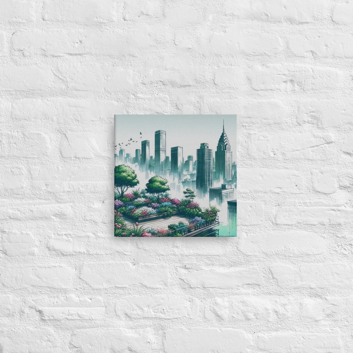 Tranquil Rooftop Garden Canvas: Urban Oasis Wall Art for Serene Home Decor - Nourishment Tapestry