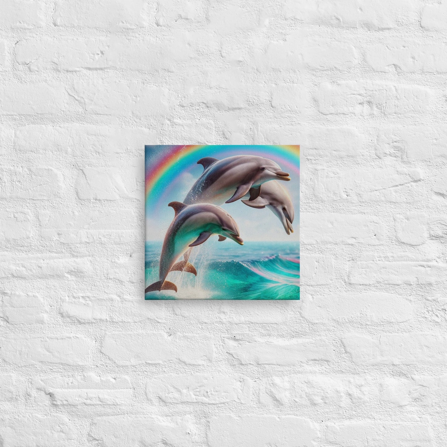 Vibrant Dolphin Rainbow Canvas: Ocean Wall Art for Sea Lovers - Shop Now! - Nourishment Tapestry