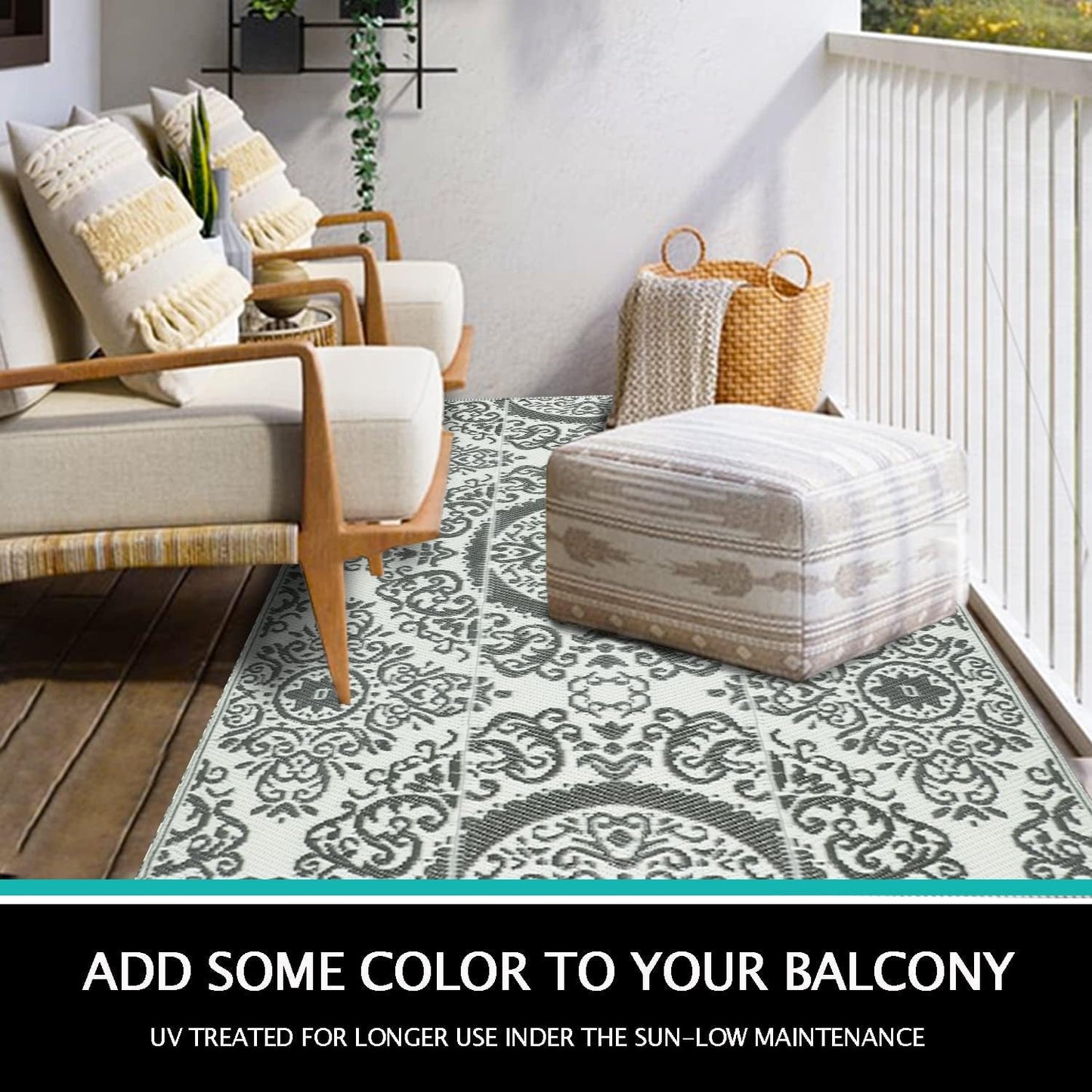 Waterproof Reversible Floral Outdoor Rug 120x180cm - Versatile Mat for Patio, RV, Camping & BBQ - Nourishment Tapestry