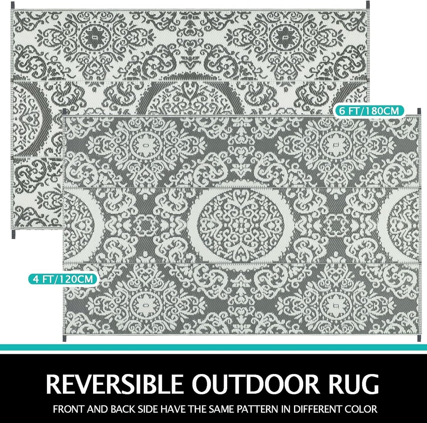 Waterproof Reversible Floral Outdoor Rug 120x180cm - Versatile Mat for Patio, RV, Camping & BBQ - Nourishment Tapestry