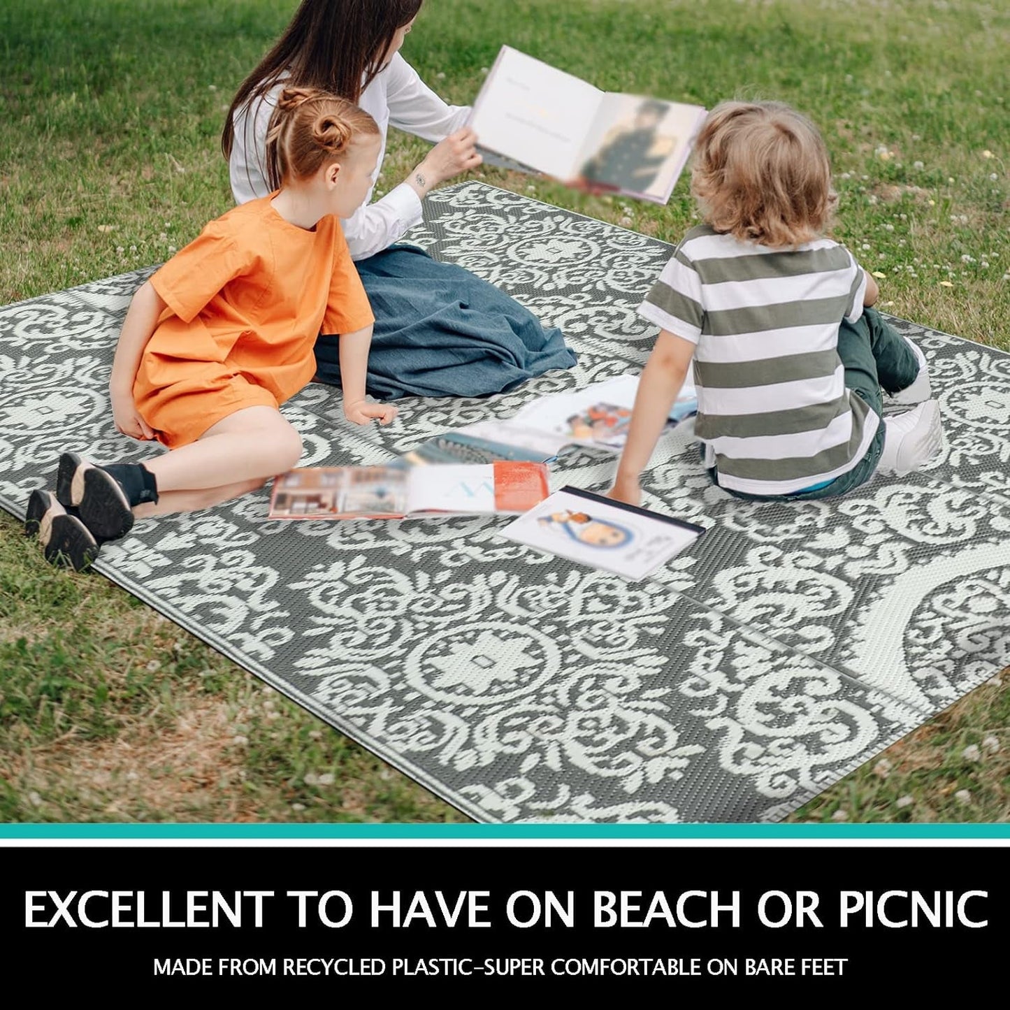 Waterproof Reversible Floral Outdoor Rug 120x180cm - Versatile Mat for Patio, RV, Camping & BBQ - Nourishment Tapestry