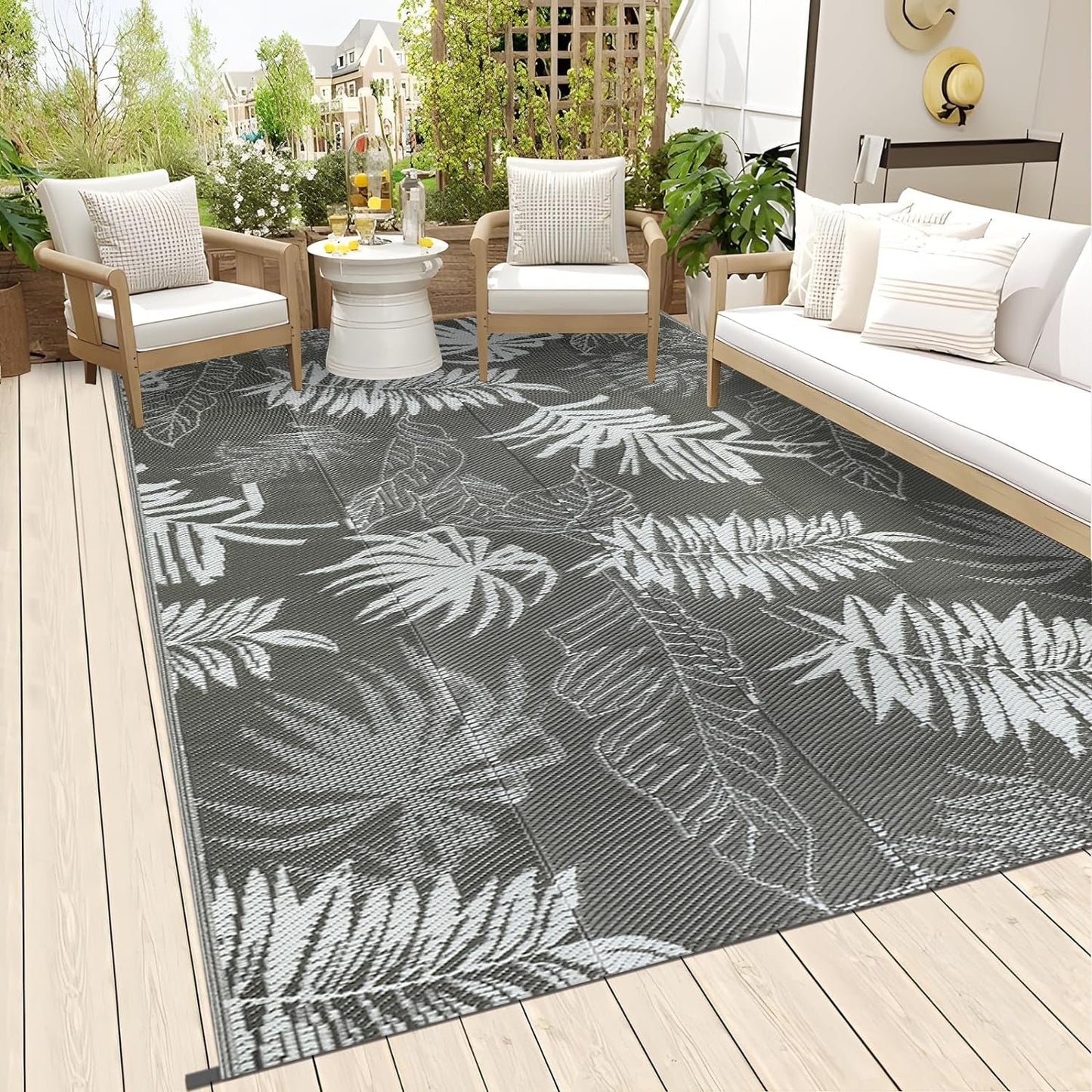 Waterproof Reversible Outdoor Rug 150x245cm: Grey Mat for Patio, Camping, RV & Picnic - Nourishment Tapestry