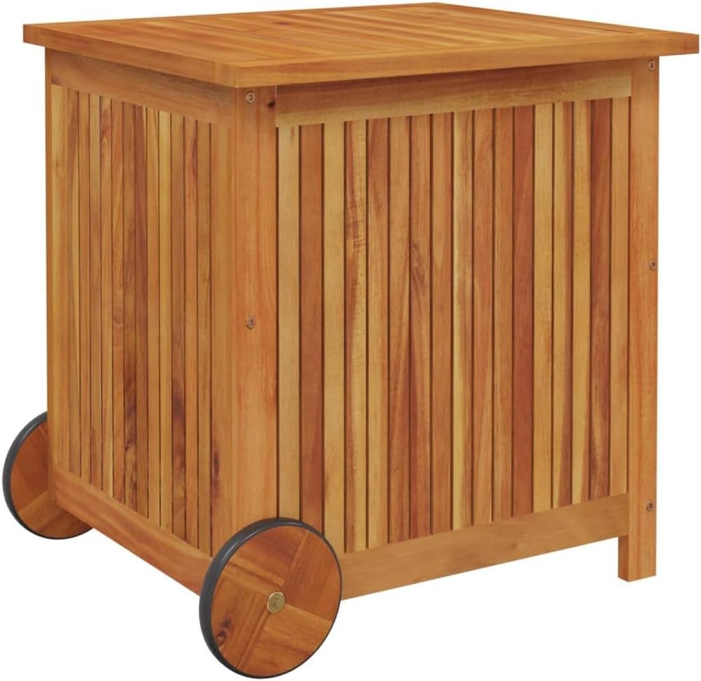 Weatherproof Acacia Wood Garden Storage Box: Outdoor Rolling Cushion Organizer - Nourishment Tapestry