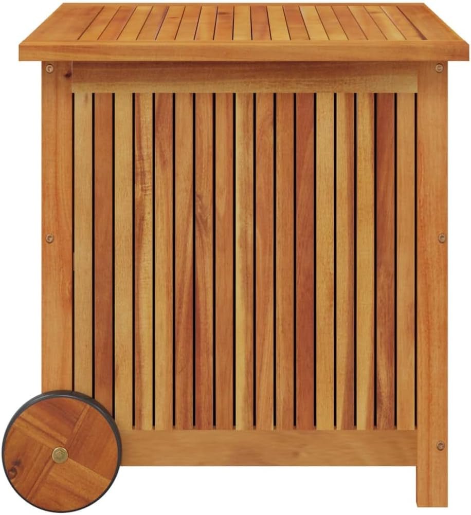 Weatherproof Acacia Wood Garden Storage Box: Outdoor Rolling Cushion Organizer - Nourishment Tapestry