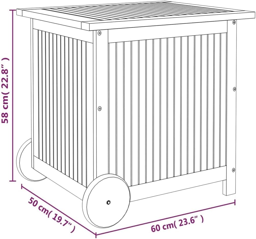 Weatherproof Acacia Wood Garden Storage Box: Outdoor Rolling Cushion Organizer - Nourishment Tapestry