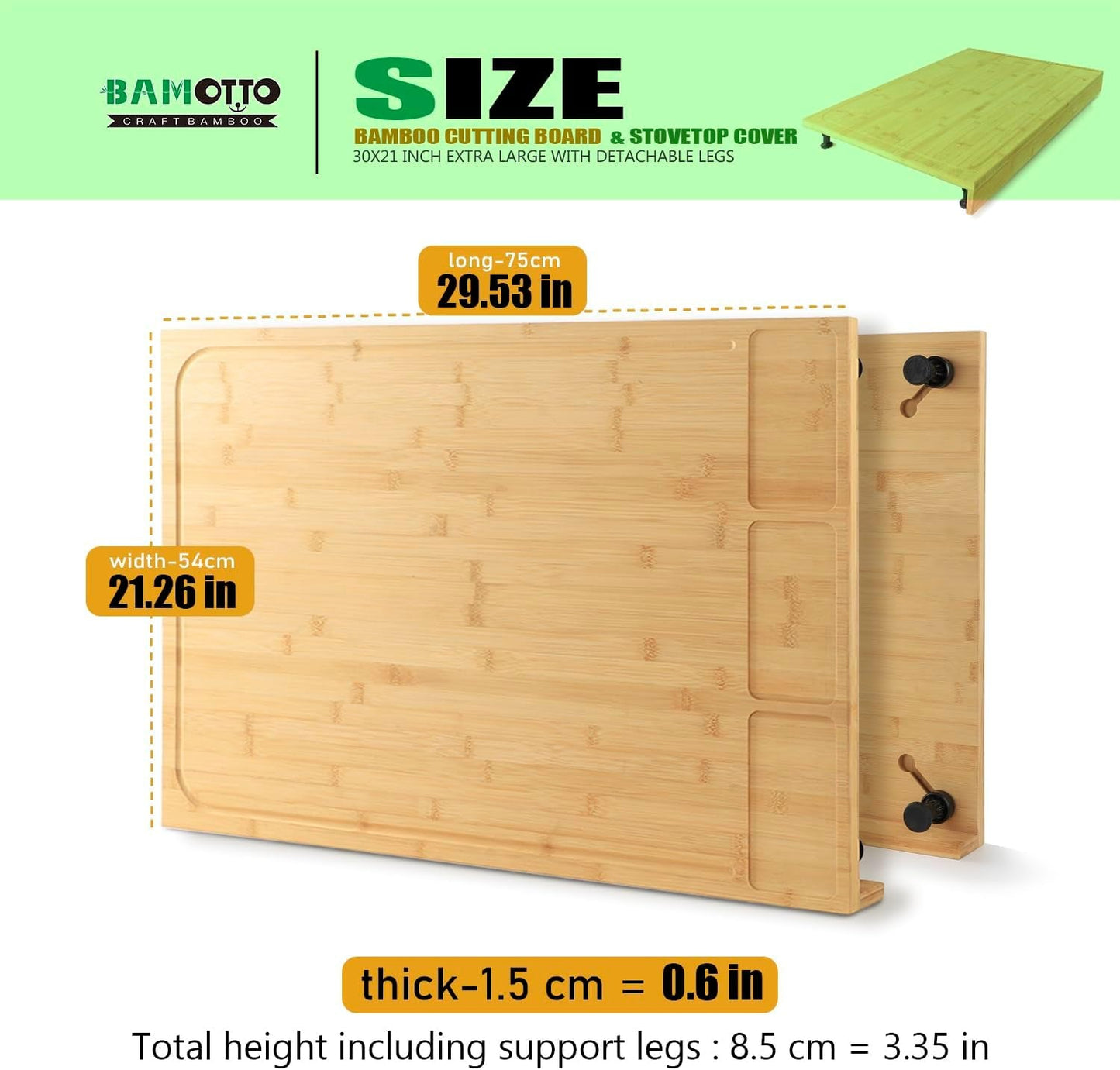 XL Bamboo Cutting Board & Stove Cover 30x21: Kitchen Multitool for Chopping & Cooking - Nourishment Tapestry