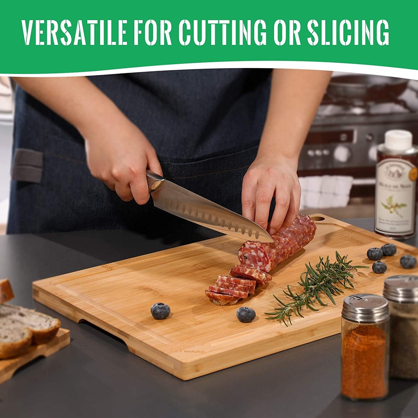 XL Organic Bamboo Cutting Board 18": Premium Kitchen Essential with Juice Groove - Nourishment Tapestry