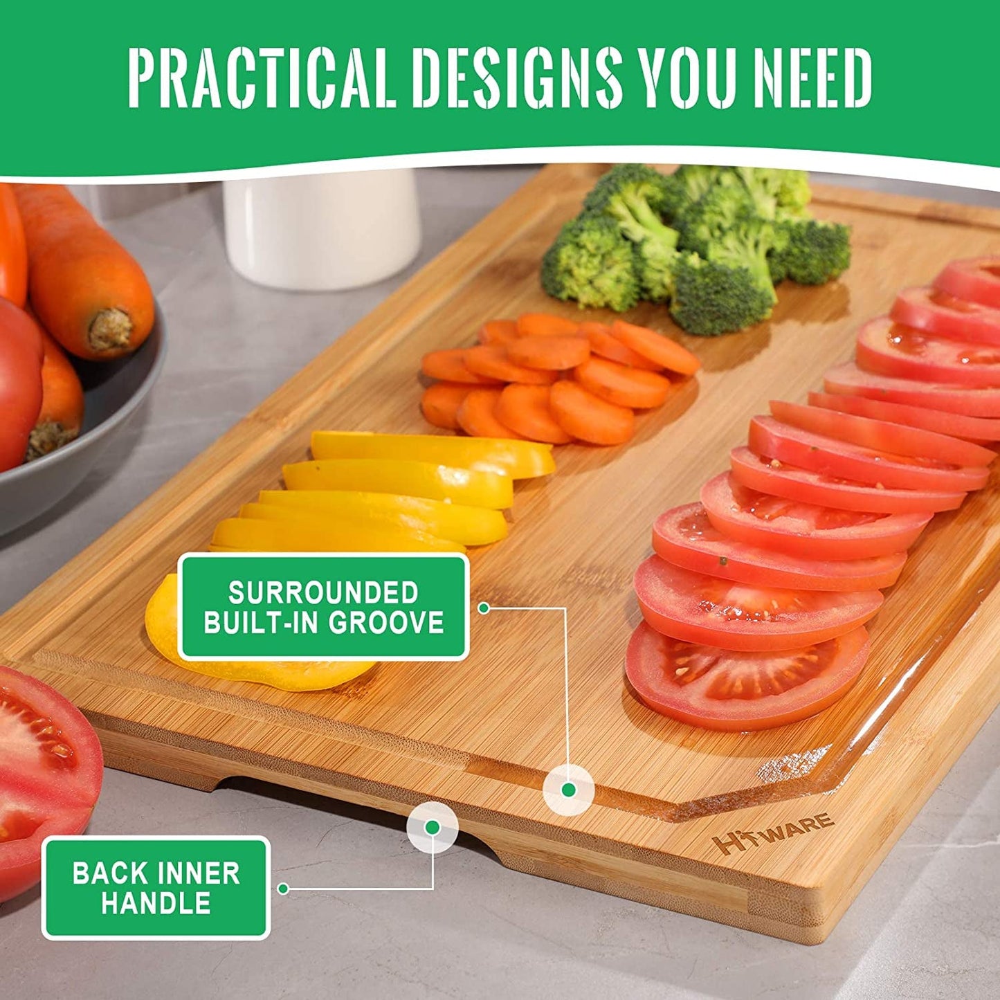 XL Organic Bamboo Cutting Board 18": Premium Kitchen Essential with Juice Groove - Nourishment Tapestry