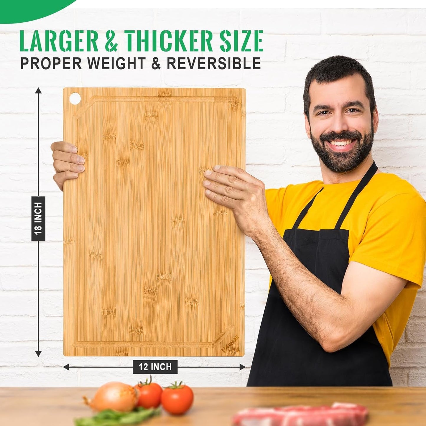 XL Organic Bamboo Cutting Board 18": Premium Kitchen Essential with Juice Groove - Nourishment Tapestry