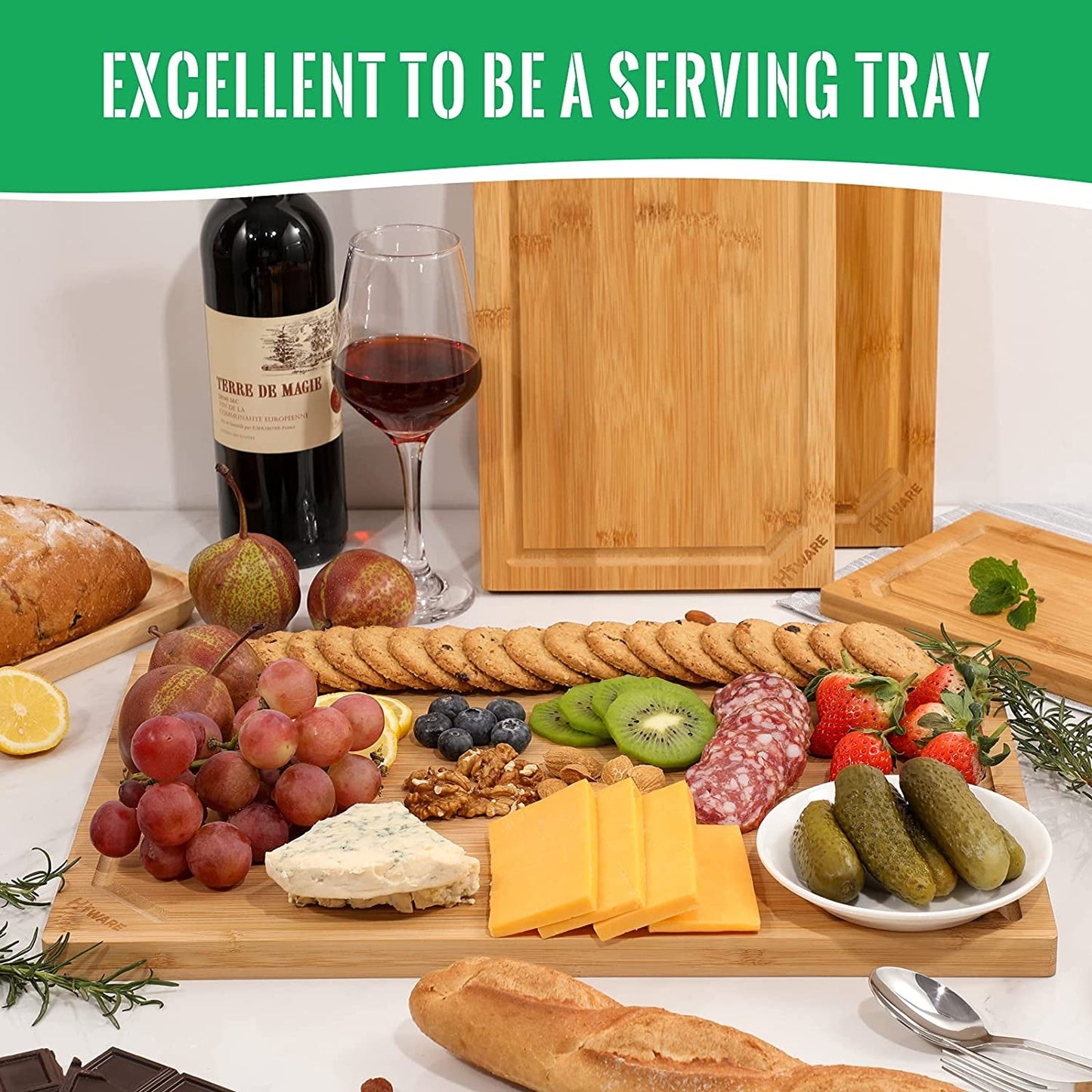 XL Organic Bamboo Cutting Board 18": Premium Kitchen Essential with Juice Groove - Nourishment Tapestry