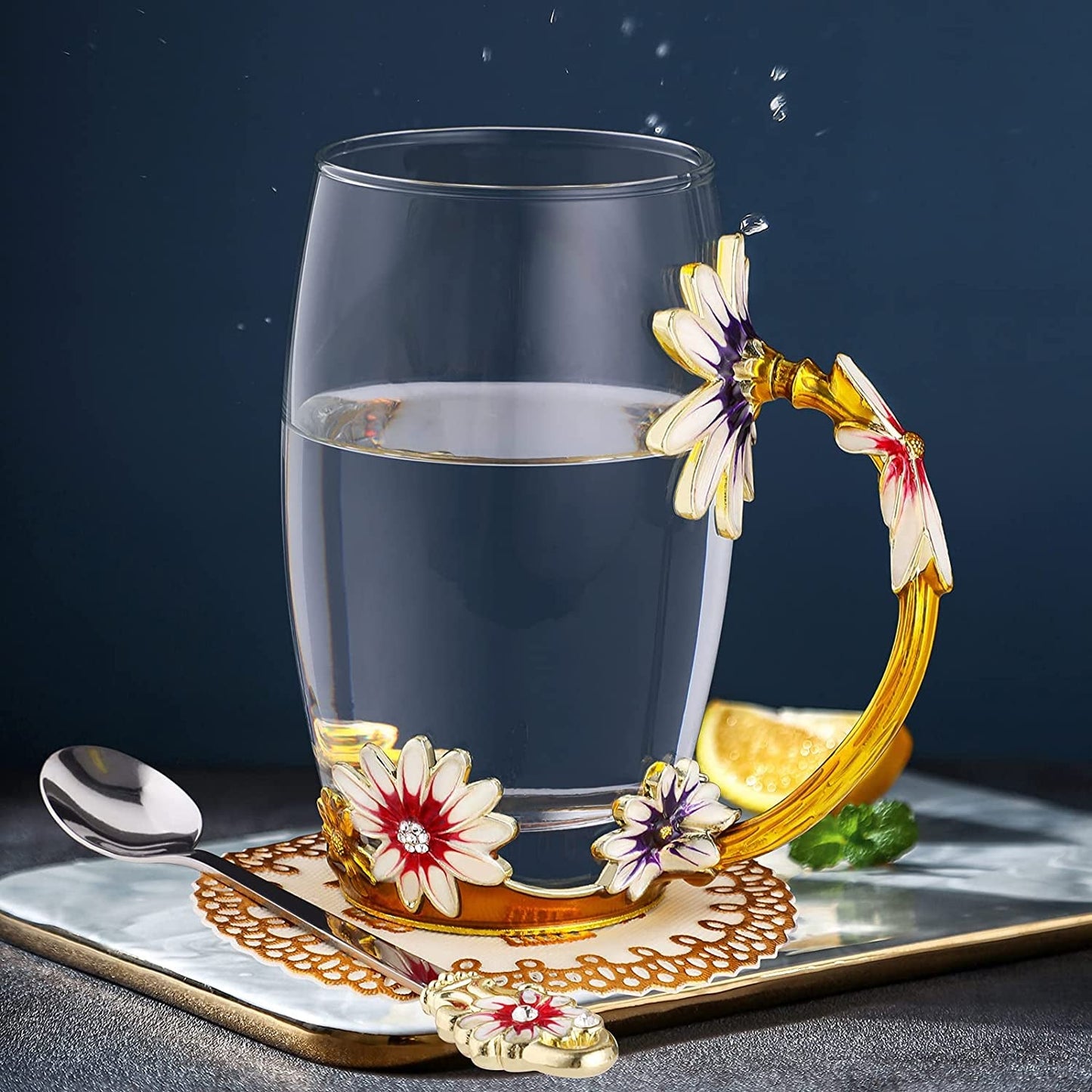 Yellow Flower Glass Tea Coffee Cup Set - Perfect Gift for Her on Special Occasions - Shop Now! - Nourishment Tapestry