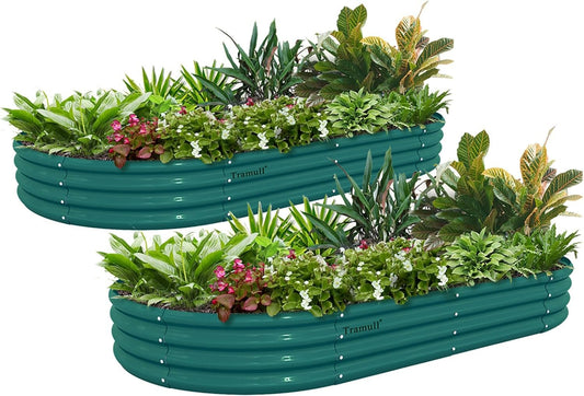 2 - Pack Galvanized Raised Garden Beds: 6x3x1ft Oval Metal Planters for Vegetables, Flowers & Herbs - Nourishing Tapestry