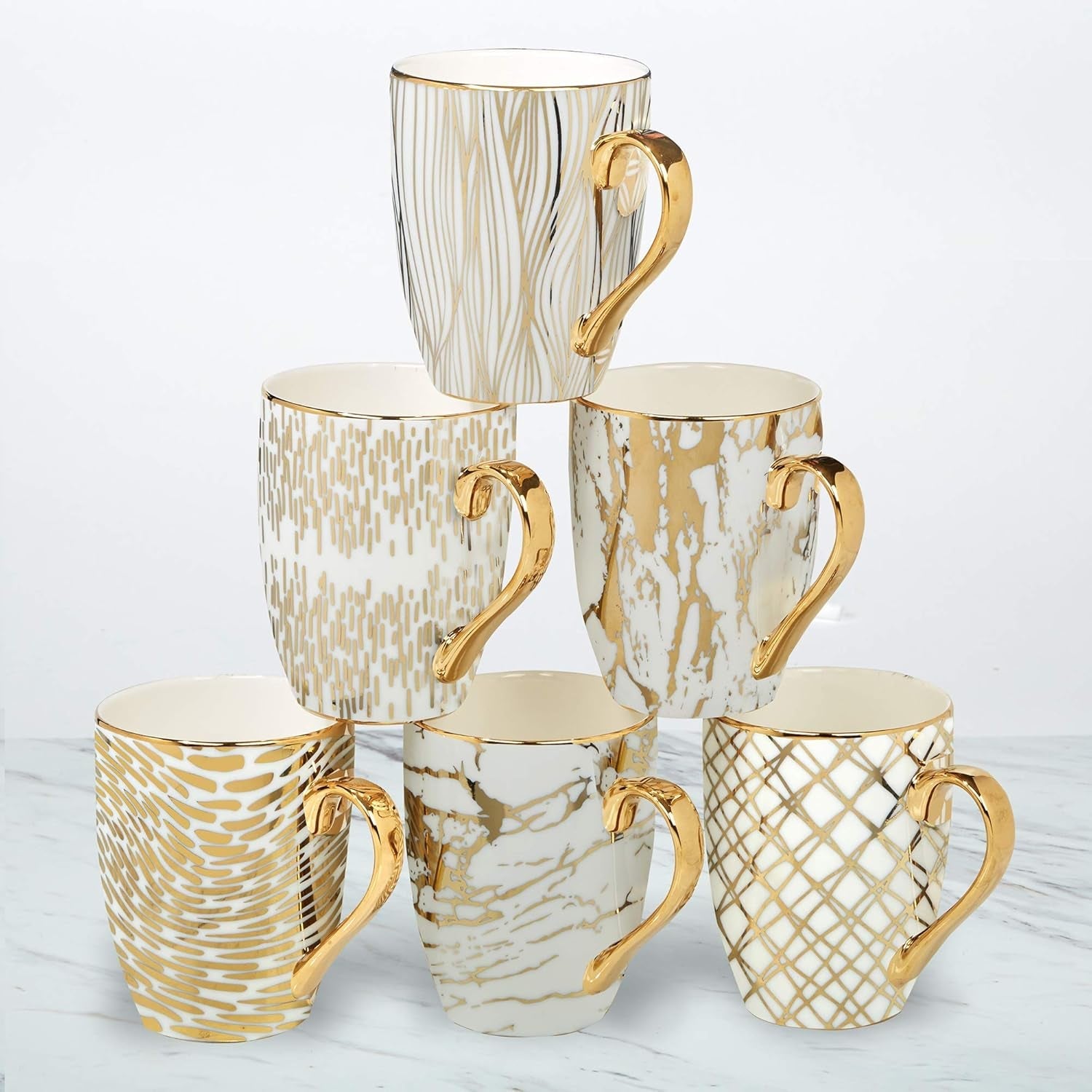 26540SET6 Matrix 16 Oz. Gold Plated Mugs, Set of 6, 5" X 3.25" X 4.5", Multicolored (1) - Nourishing Tapestry
