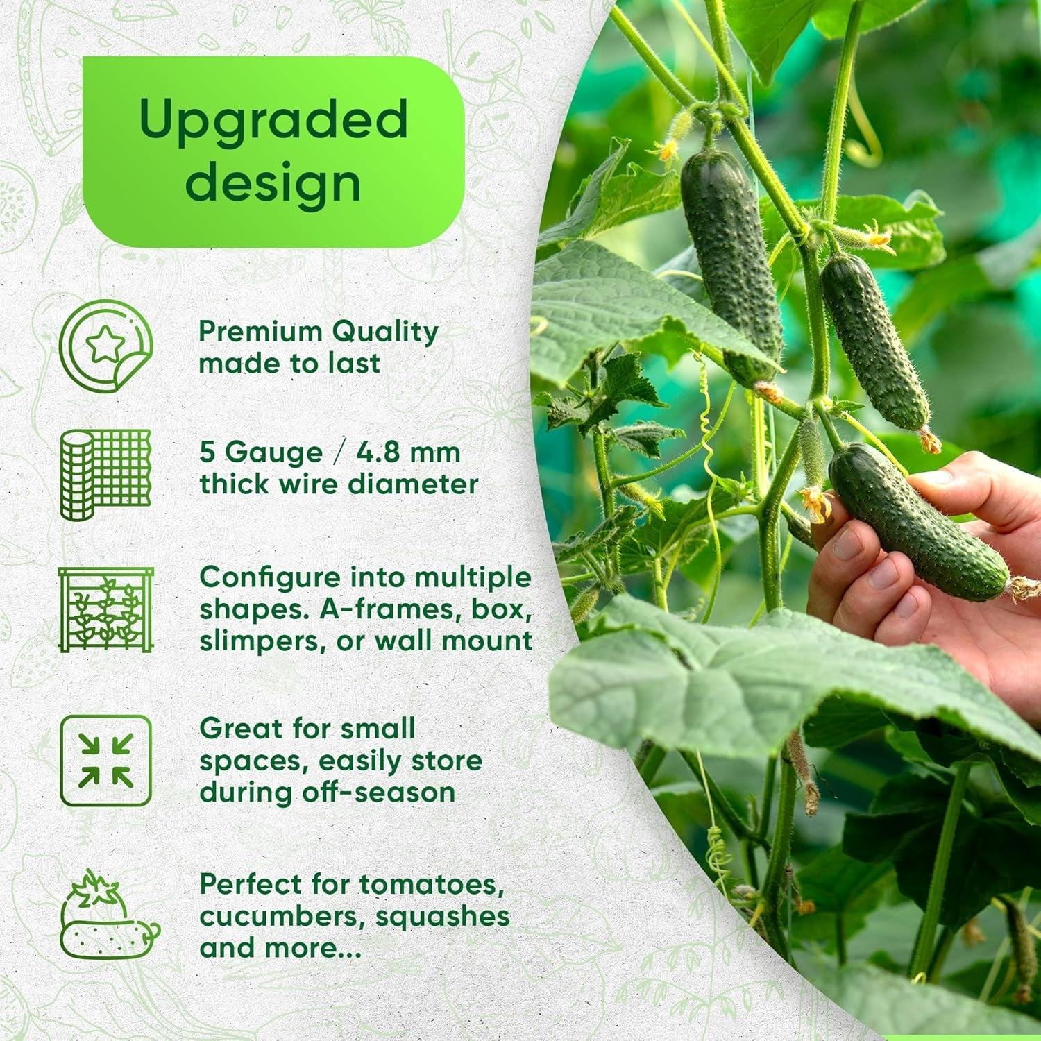 35" X 55" Cucumber Trellis: Raised Bed Garden Support for Climbing Vegetables with Clips & Gloves - Nourishing Tapestry