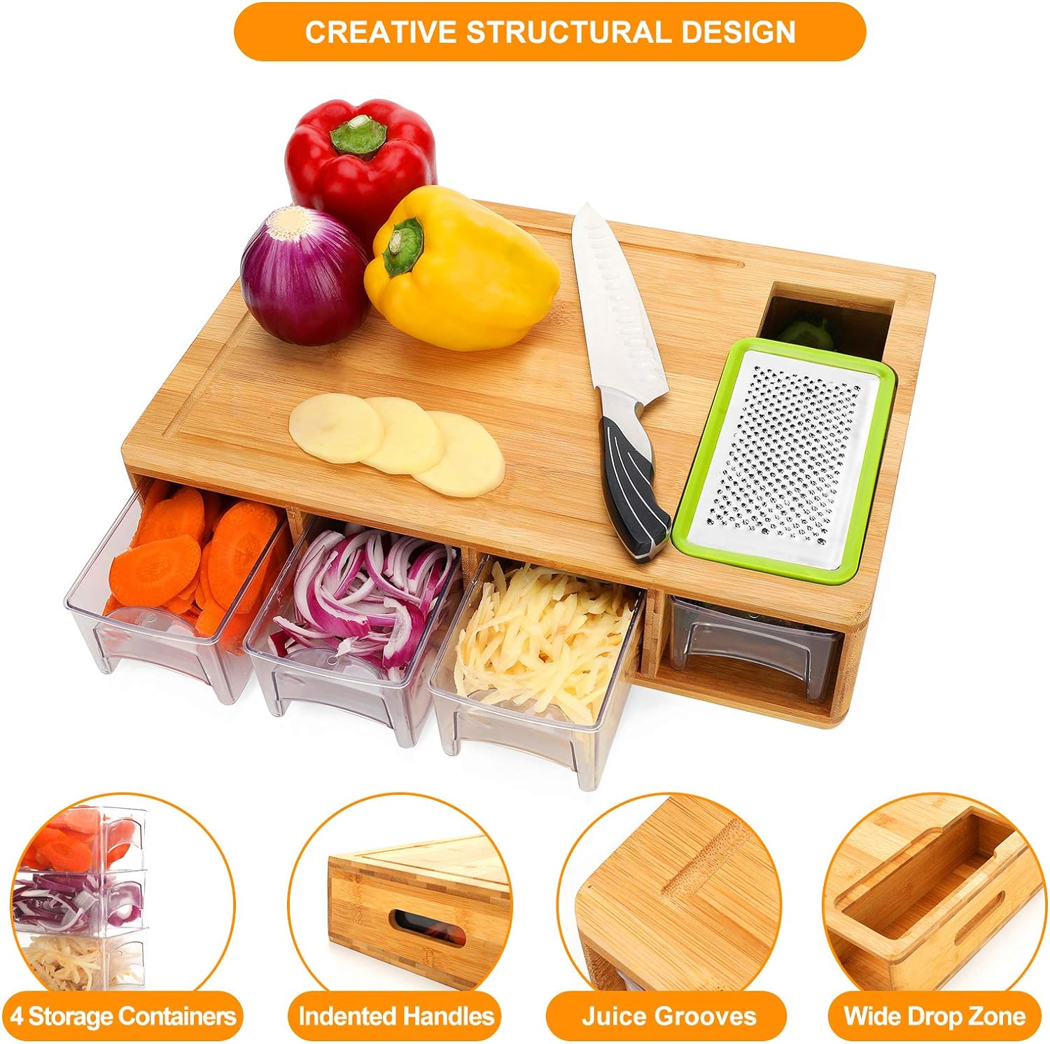 4 - in - 1 Kitchen Prep Station: Ultimate Chopping Board Set with Containers for Effortless Meal Prep - Nourishment Tapestry