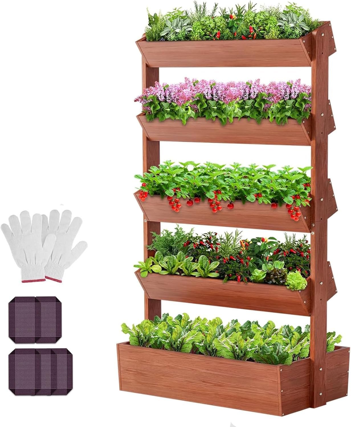 5 - Tier Vertical Garden Planter: Versatile Wooden Stand for Indoor/Outdoor Herbs, Flowers & Vegetables - Nourishing Tapestry