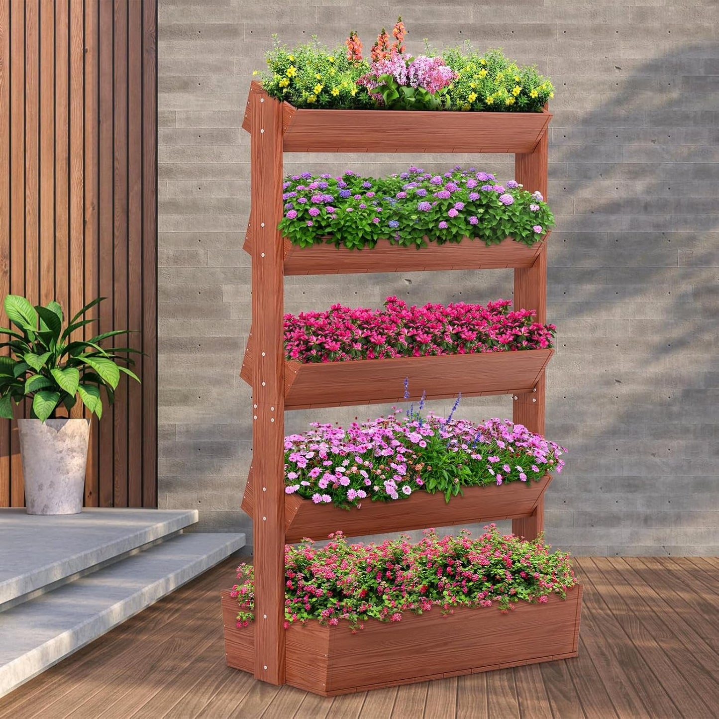 5 - Tier Vertical Garden Planter: Versatile Wooden Stand for Indoor/Outdoor Herbs, Flowers & Vegetables - Nourishing Tapestry