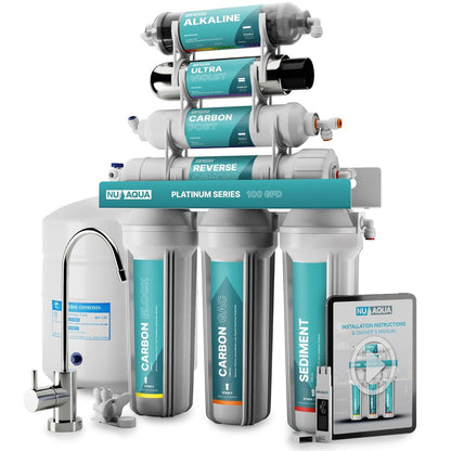 7 - Stage UV & Alkaline Reverse Osmosis Water Filter System - 100 GPD Filtration & Remineralization - Faucet & Tank - PPM Meter - Undersink Purifier - Nourishment Tapestry