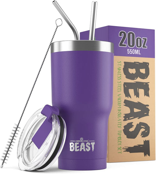 Beast 20 Oz Tumbler Stainless Steel Vacuum Insulated Coffee Ice Cup Double Wall Travel Flask (Purple) - Nourishing Tapestry