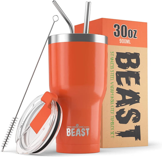 Beast 30 Oz Tumbler Stainless Steel Vacuum Insulated Coffee Ice Cup Double Wall Travel Flask (Orange) - Nourishing Tapestry