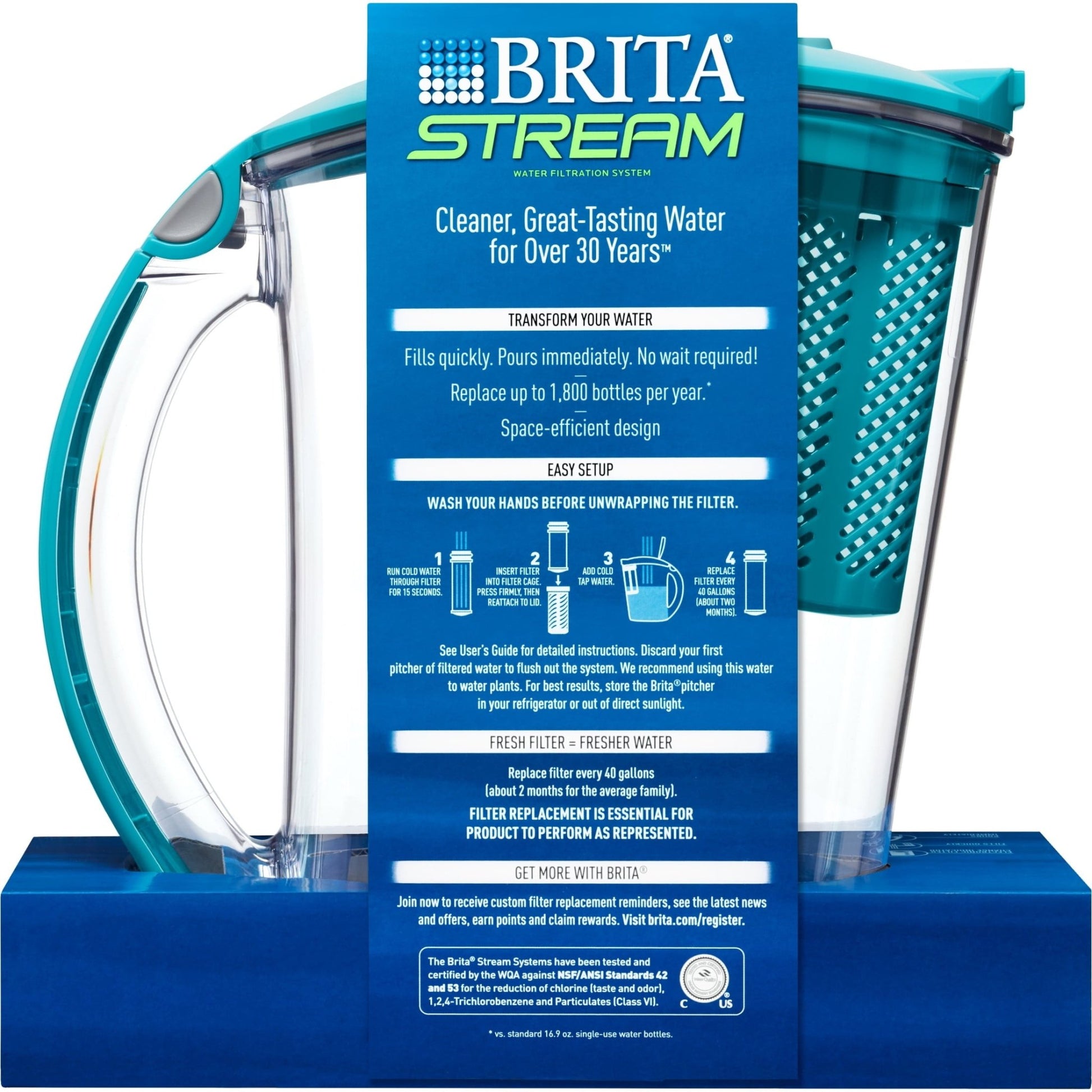 Blue Stream 10 - Cup Water Filter Pitcher - Clean & Refreshing Water On Demand - Nourishment Tapestry