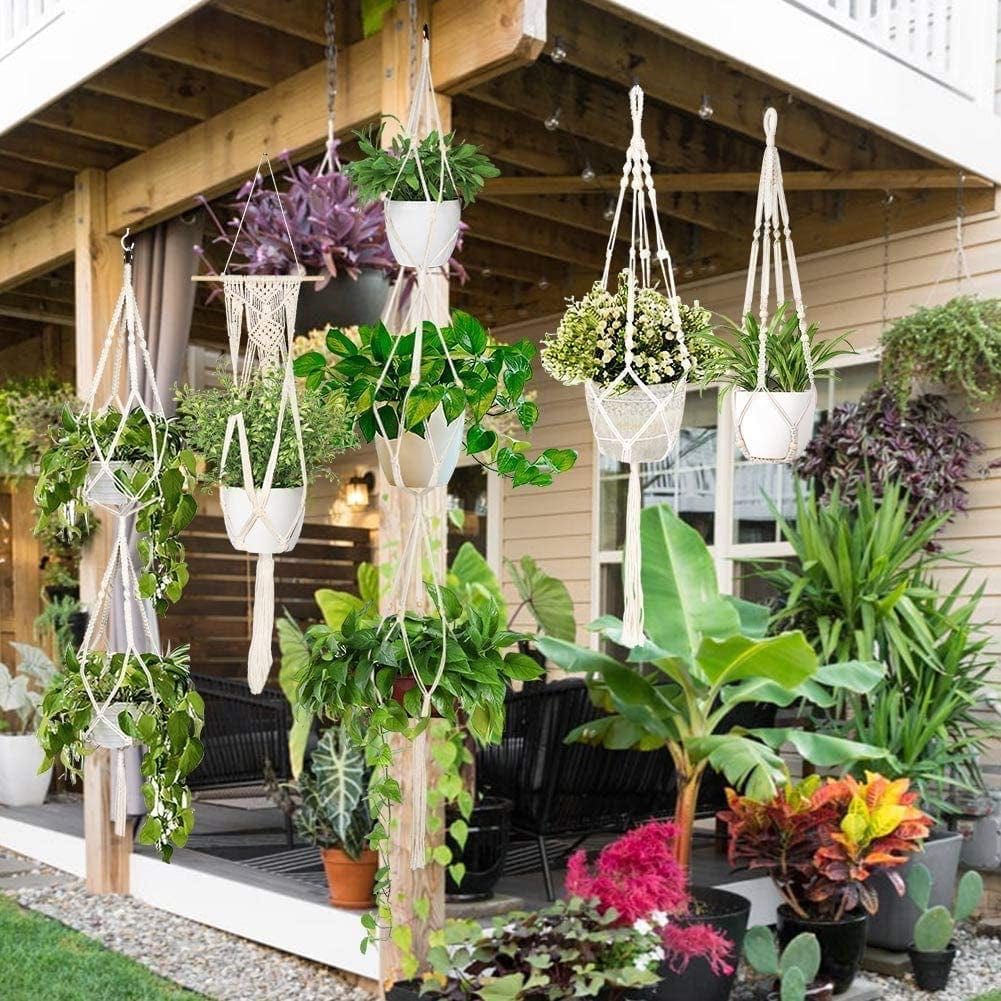 Boho Macrame Plant Hangers 5 - Pack: Stylish Indoor Outdoor Decor - Nourishment Tapestry