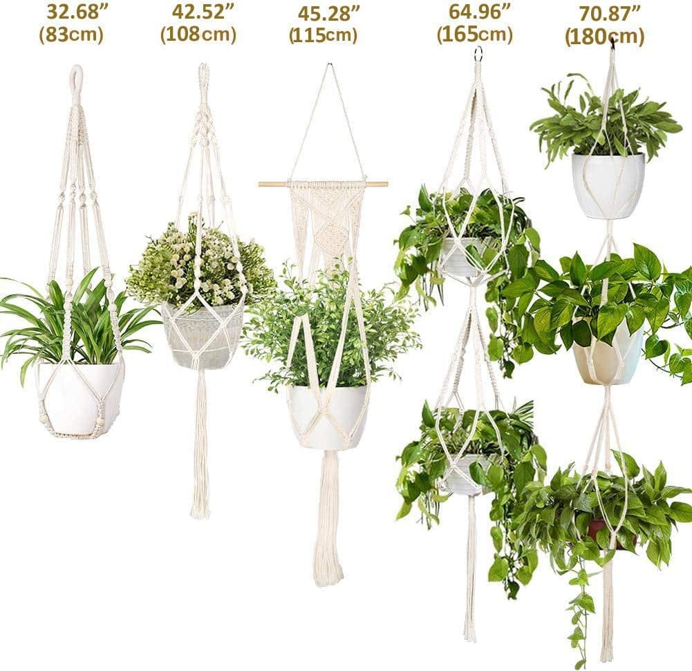Boho Macrame Plant Hangers 5 - Pack: Stylish Indoor Outdoor Decor - Nourishment Tapestry