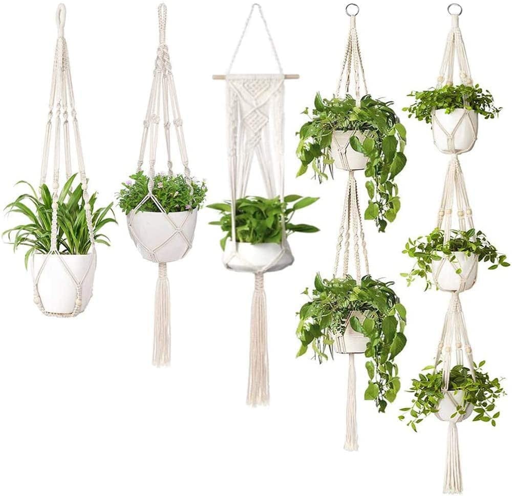 Boho Macrame Plant Hangers 5 - Pack: Stylish Indoor Outdoor Decor - Nourishment Tapestry
