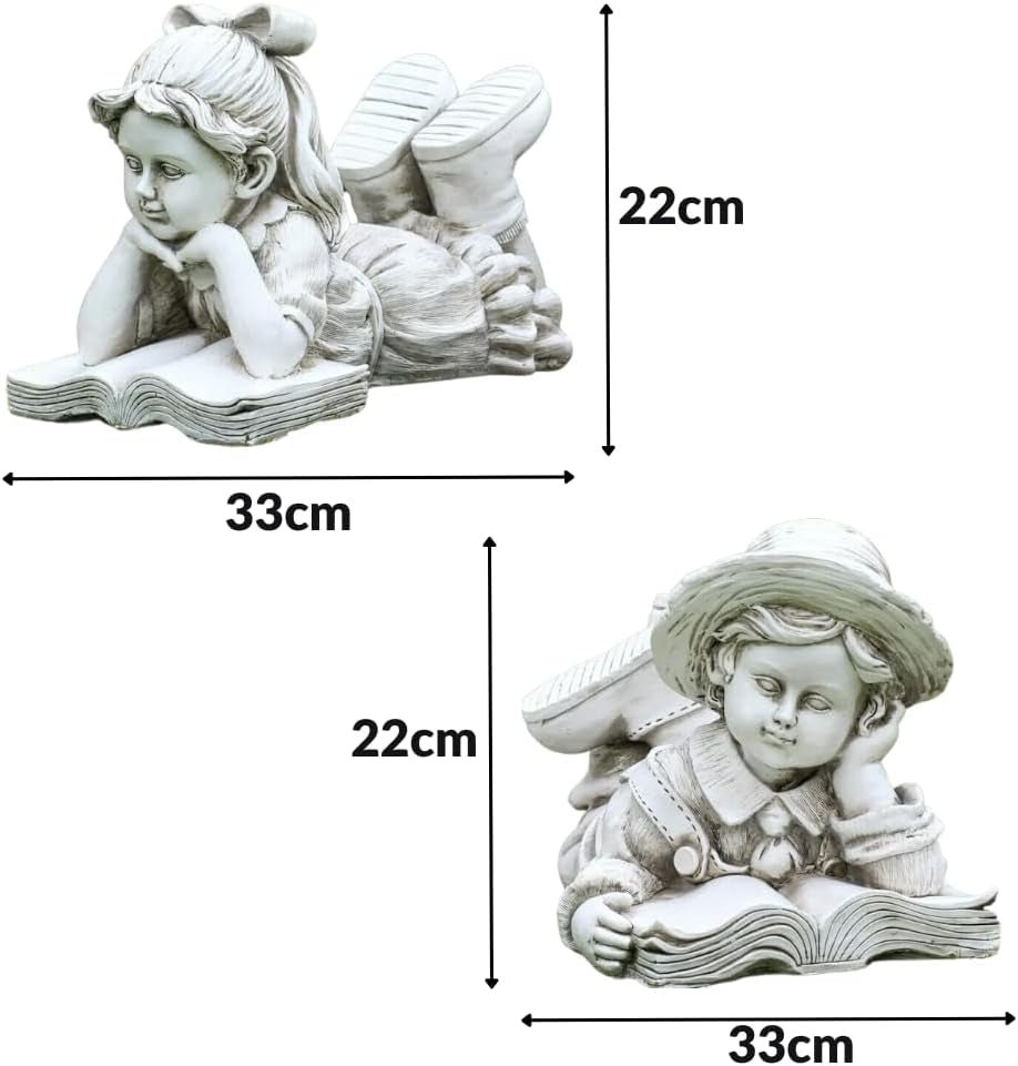 Charming Vintage Garden Statues: Boy & Girl Reading Duo - Outdoor Decor for Enchanting Landscapes - Nourishment Tapestry