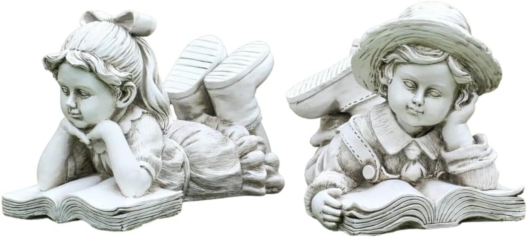 Charming Vintage Garden Statues: Boy & Girl Reading Duo - Outdoor Decor for Enchanting Landscapes - Nourishment Tapestry