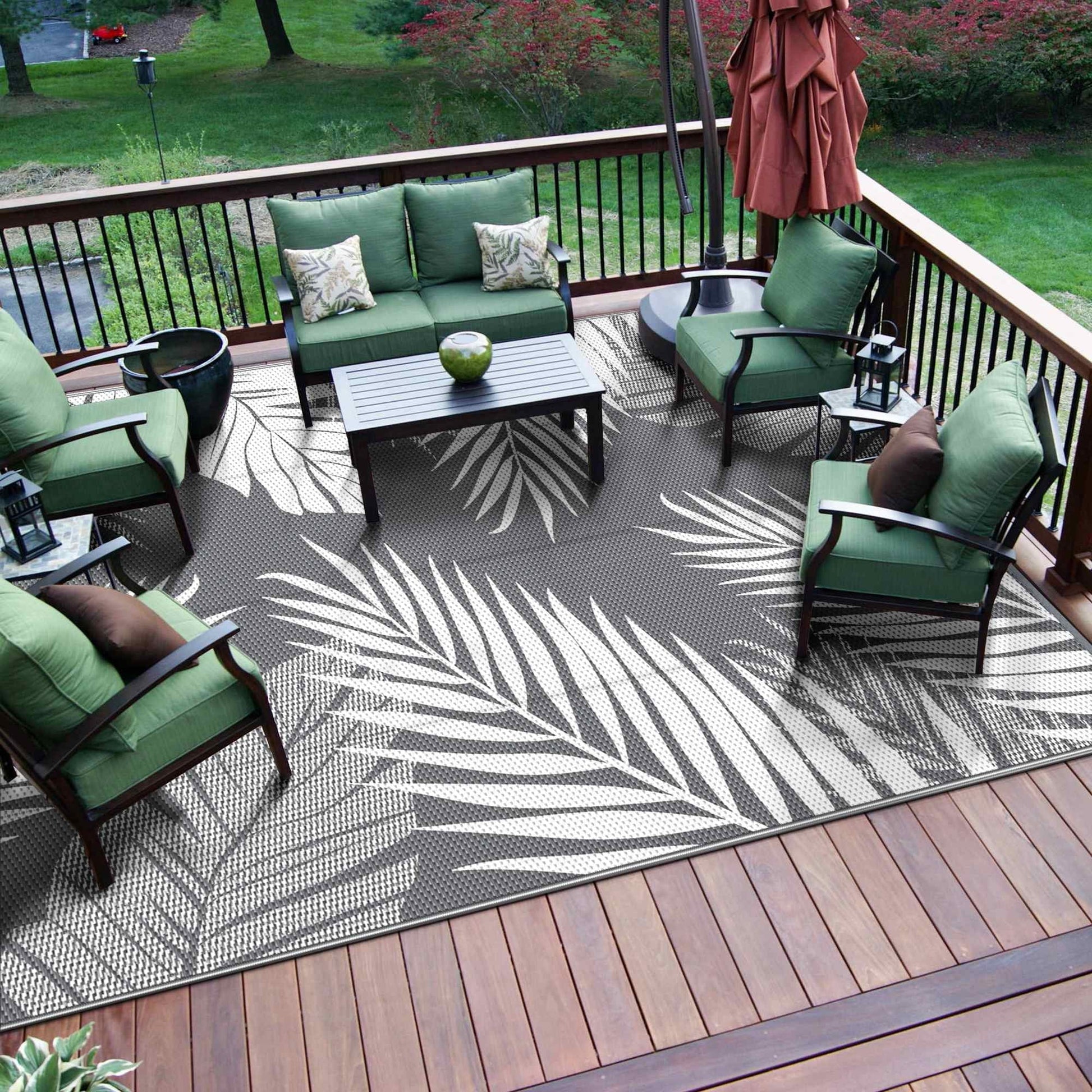 Clearance: 6x9 Gray & White Waterproof Outdoor Rug - Versatile Patio, RV, Camper Decor - On Sale Now! - Nourishment Tapestry
