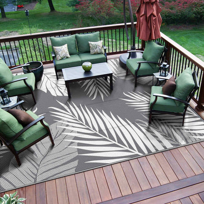 Clearance: 6x9 Gray & White Waterproof Outdoor Rug - Versatile Patio, RV, Camper Decor - On Sale Now! - Nourishment Tapestry