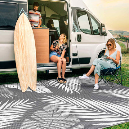 Clearance: 6x9 Gray & White Waterproof Outdoor Rug - Versatile Patio, RV, Camper Decor - On Sale Now! - Nourishment Tapestry