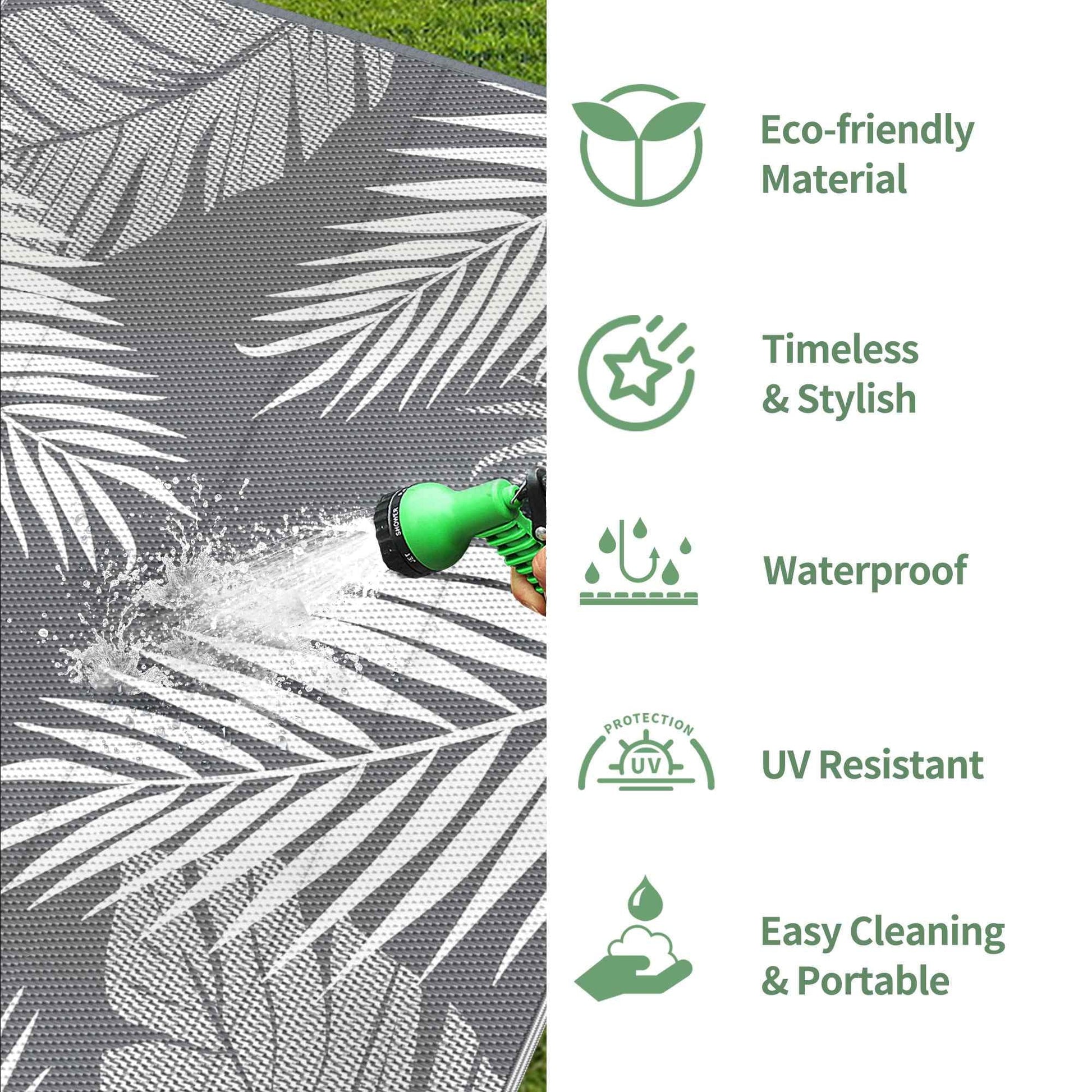 Clearance: 6x9 Gray & White Waterproof Outdoor Rug - Versatile Patio, RV, Camper Decor - On Sale Now! - Nourishment Tapestry