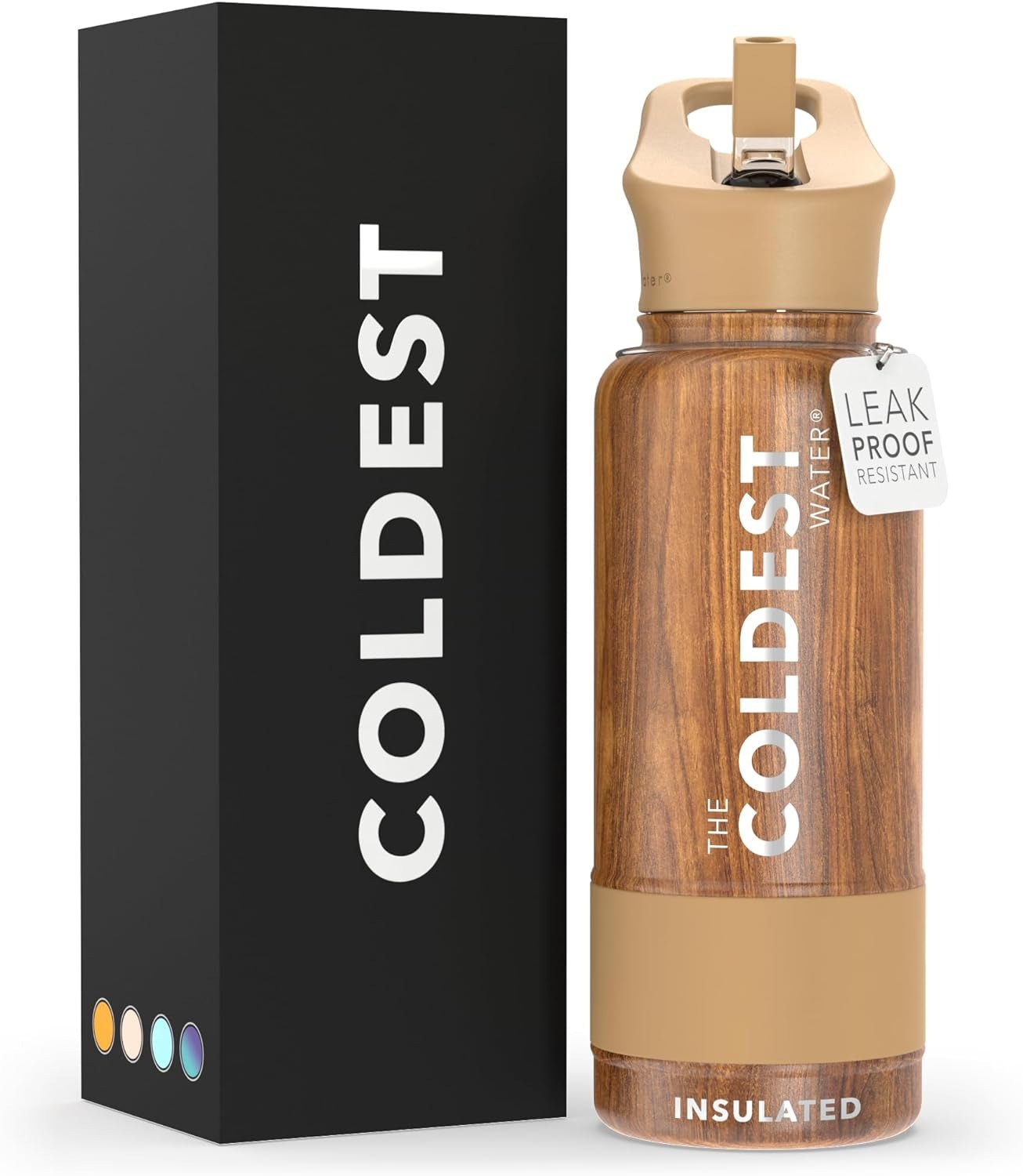 Coldest Insulated Water Bottle with Straw Lid - Stainless Steel Metal Thermos for Men & Women (Executive Wood, 32 Oz) - Nourishing Tapestry