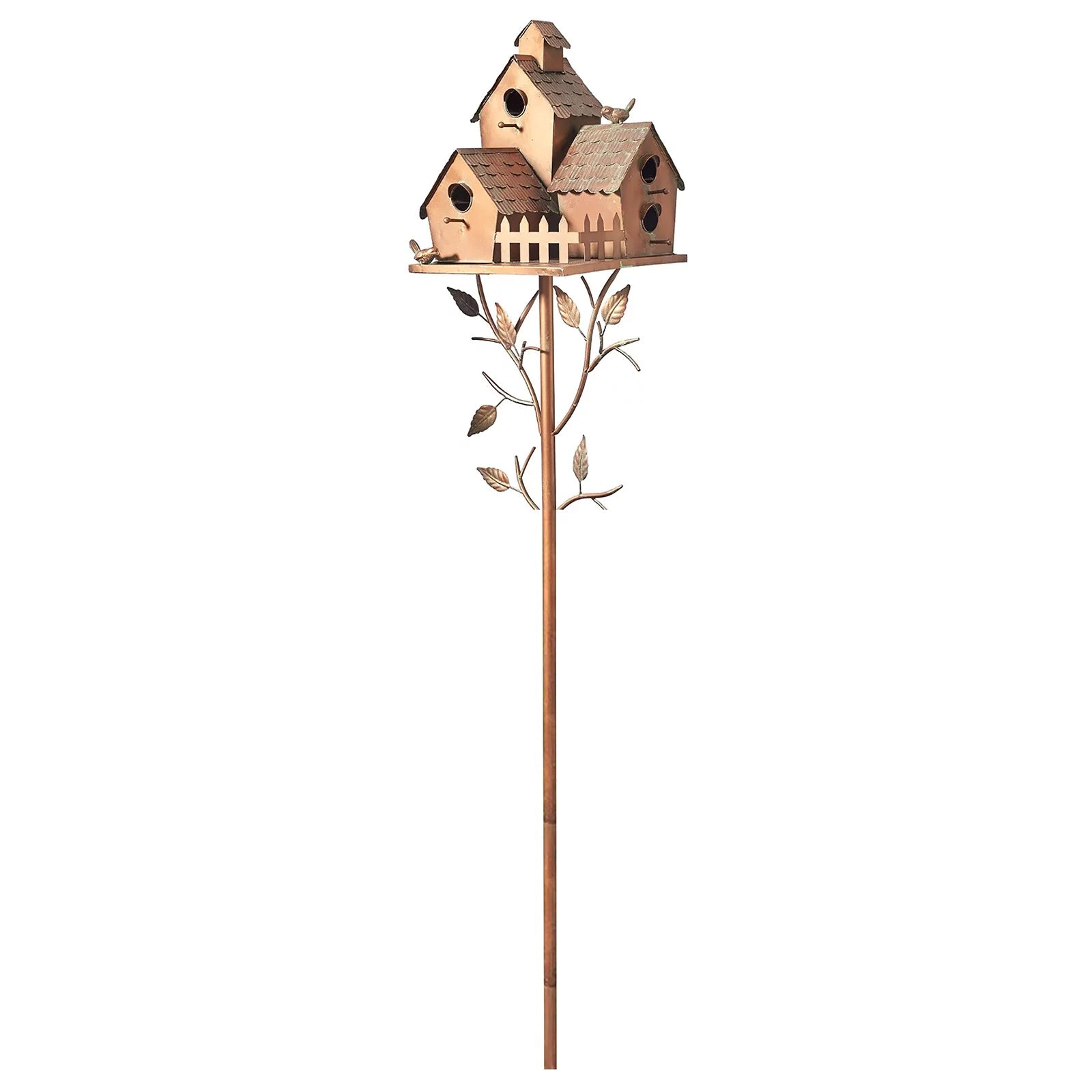 Copper Cottage Bird House with Pole: Elegant Outdoor Feeder for Garden, Patio & Backyard - Shop Now - Nourishment Tapestry