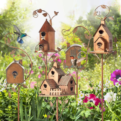 Copper Cottage Bird House with Pole: Elegant Outdoor Feeder for Garden, Patio & Backyard - Shop Now - Nourishment Tapestry