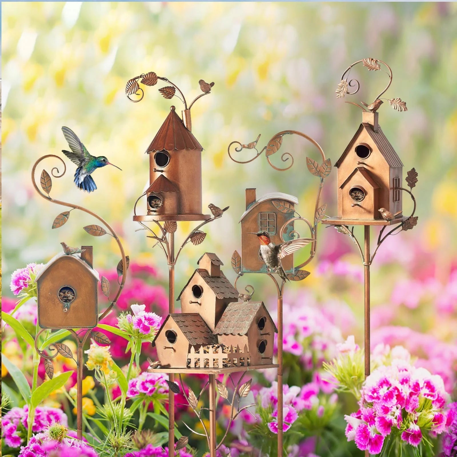 Copper Cottage Bird House with Pole: Elegant Outdoor Feeder for Garden, Patio & Backyard - Shop Now - Nourishment Tapestry