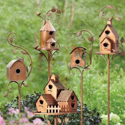 Copper Cottage Bird House with Pole: Elegant Outdoor Feeder for Garden, Patio & Backyard - Shop Now - Nourishment Tapestry