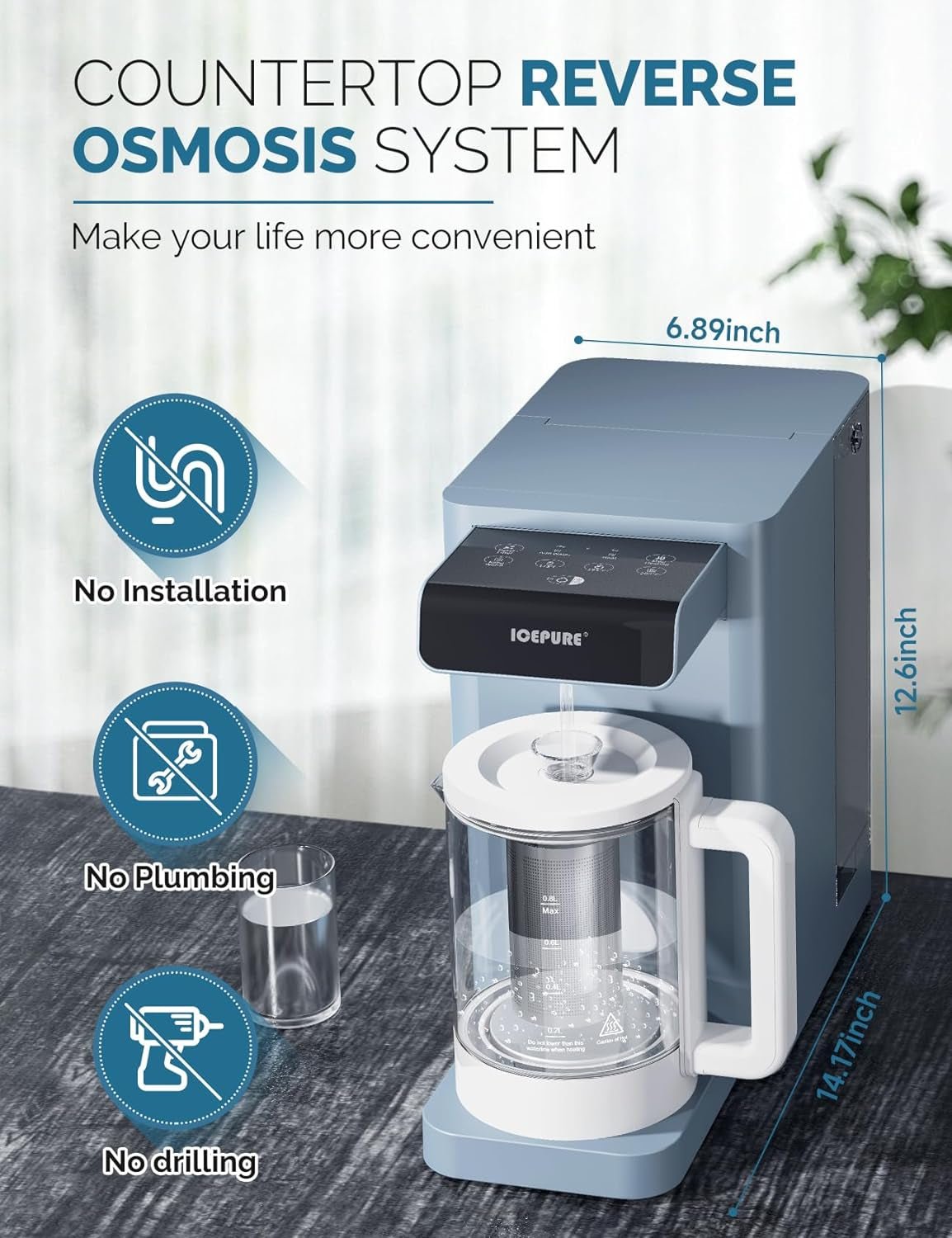 Countertop RO Water Filter System: 4:1 Pure to Drain, 4 Hot Water Settings, Portable Purifier to Reduce PFAS & PFOA & PFOS - Nourishment Tapestry