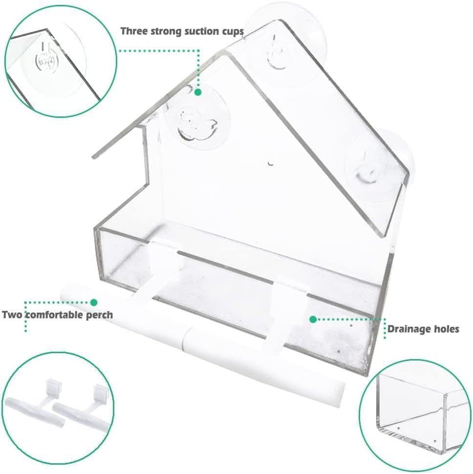 Crystal Clear Window Bird Feeder Set - 2 Pack Acrylic Feeders with Strong Suction Cups & Drainage - Nourishment Tapestry