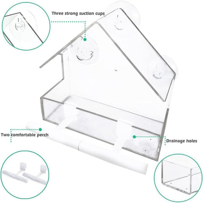Crystal Clear Window Bird Feeder Set - 2 Pack Acrylic Feeders with Strong Suction Cups & Drainage - Nourishment Tapestry