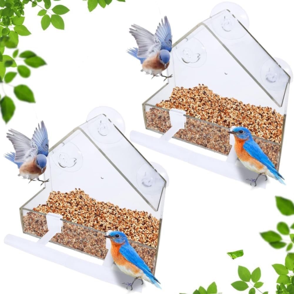 Crystal Clear Window Bird Feeder Set - 2 Pack Acrylic Feeders with Strong Suction Cups & Drainage - Nourishment Tapestry