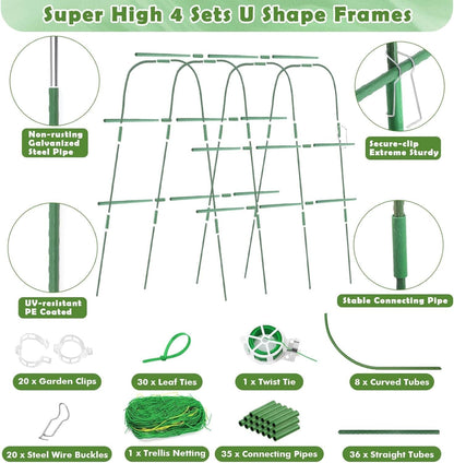 Cucumber Trellis for Garden | U - Shaped Climbing Plant Support with Net - Nourishment Tapestry