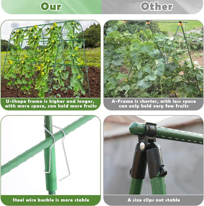 Cucumber Trellis for Garden | U - Shaped Climbing Plant Support with Net - Nourishment Tapestry