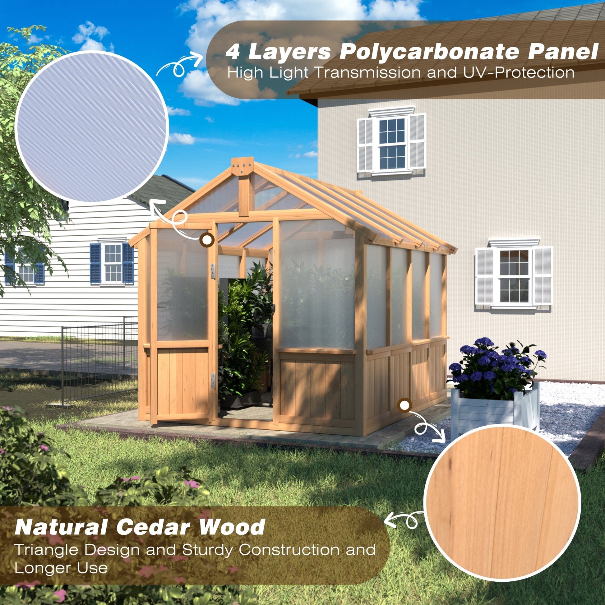 Deluxe 8'x6' Cedar Greenhouse with Secure Door and Adjustable Window for Patio & Garden - Nourishment Tapestry