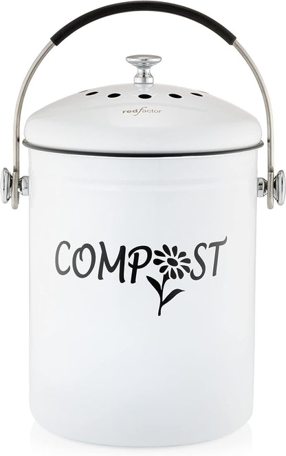 Deluxe Stainless Steel Compost Bin for Kitchen - Dual Filter Technology - 5L Capacity - Includes Replacement Filters - Nourishment Tapestry