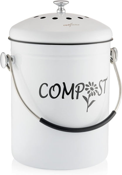 Deluxe Stainless Steel Compost Bin for Kitchen - Dual Filter Technology - 5L Capacity - Includes Replacement Filters - Nourishment Tapestry